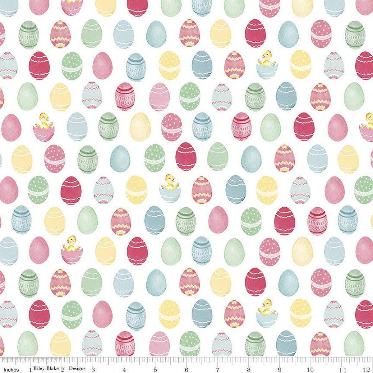 Clearance- Easter Parade Eggs White - 1/2 Yard Increments, Cut Continuously - by Lindsay Wilkes for Riley Blake Designs