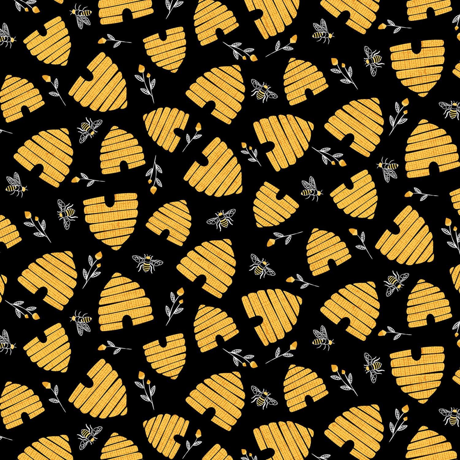 Save the Bees Black Bee Hives - 1/2 Yard Increments, Cut Continuously - by Timeless Treasures