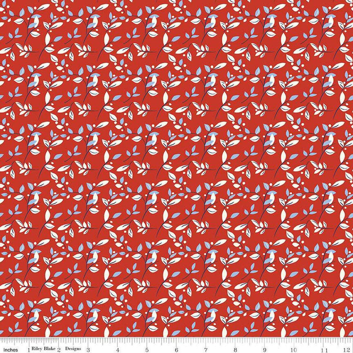 Clearance: Red White & Bang! Leaves in Red - 1/2 Yard Increments, Cut Continuously - by Sandy Gervais for Riley Blake Designs