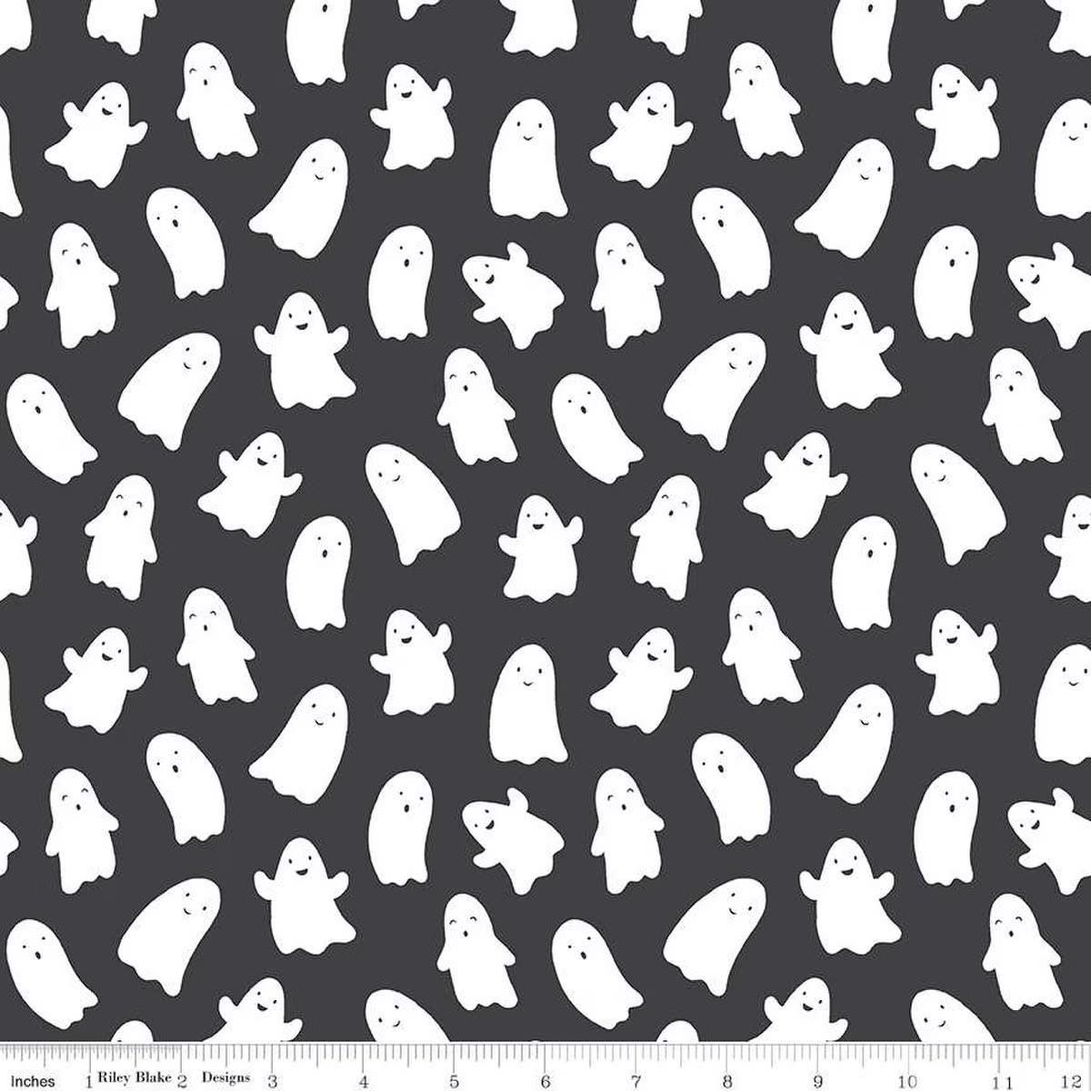 Hey Pumpkin Ghosts in Charcoal - 1/2 Yard Increments, Cut Continuously - by My Mind's Eye for Riley Blake Designs