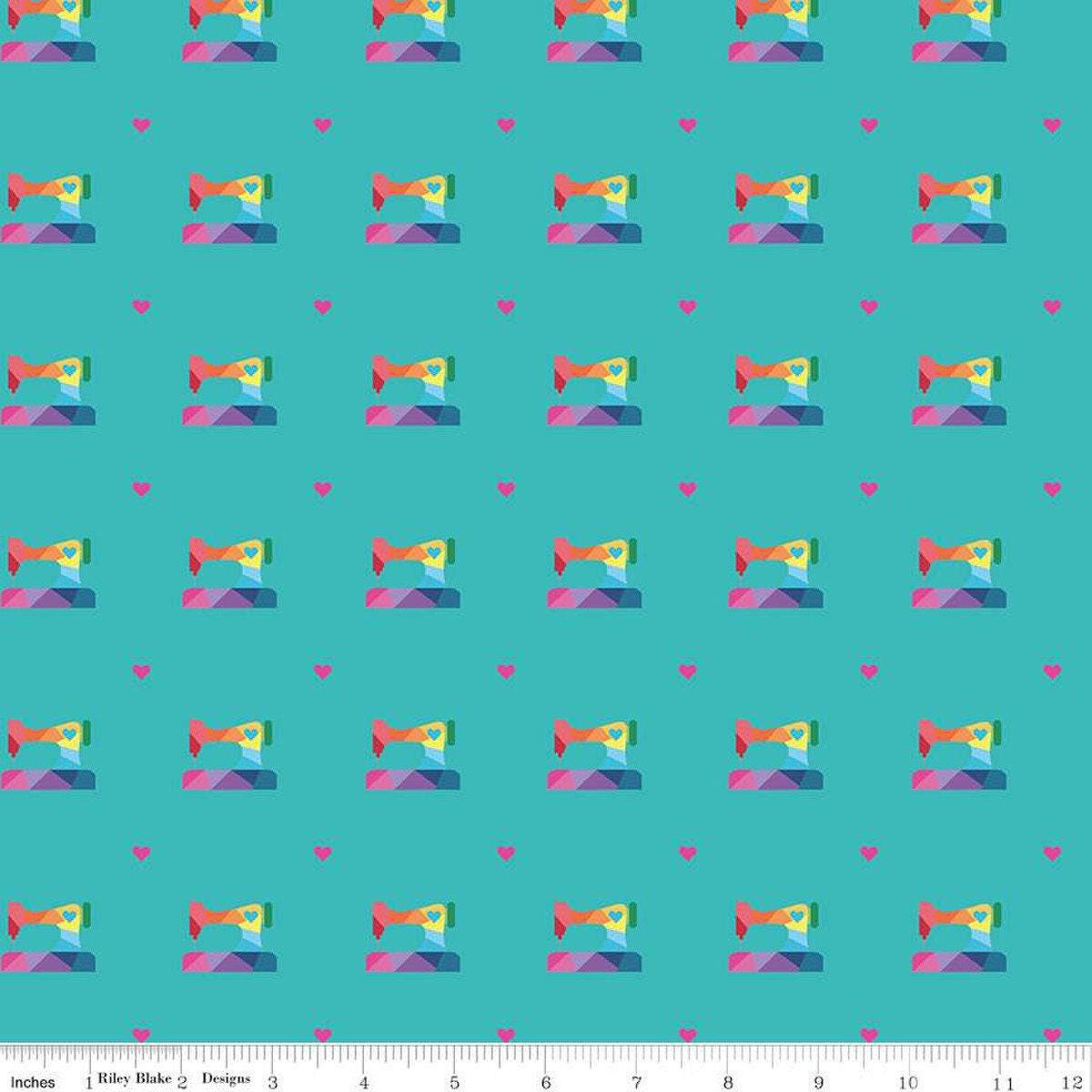 Make Geo Sewing Machine in Peacock - 1/2 Yard Increments, Cut Continuously - by Kristy Lea of Quiet Play for Riley Blake Designs