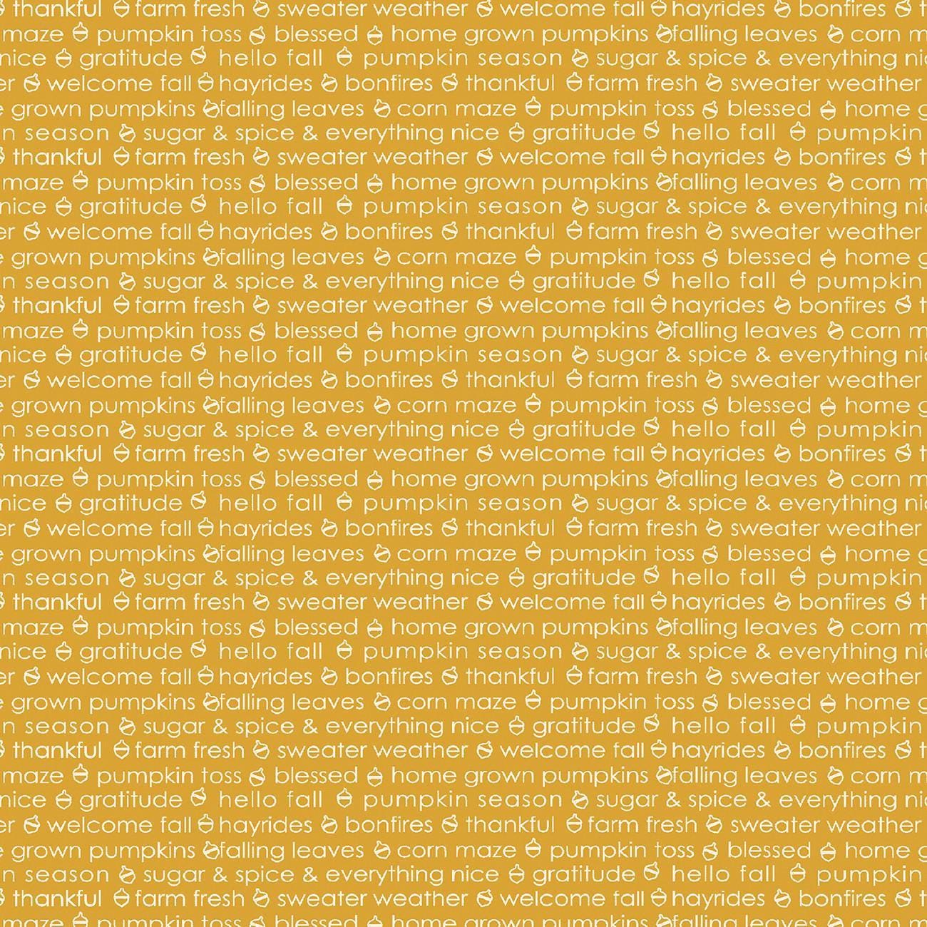 Hello Pumpkin Gold Autumn Sentiment Harvest - 1/2 Yard Increments, Cut Continuously - by Cherry Guidry Collection for Bernatex Fabrics