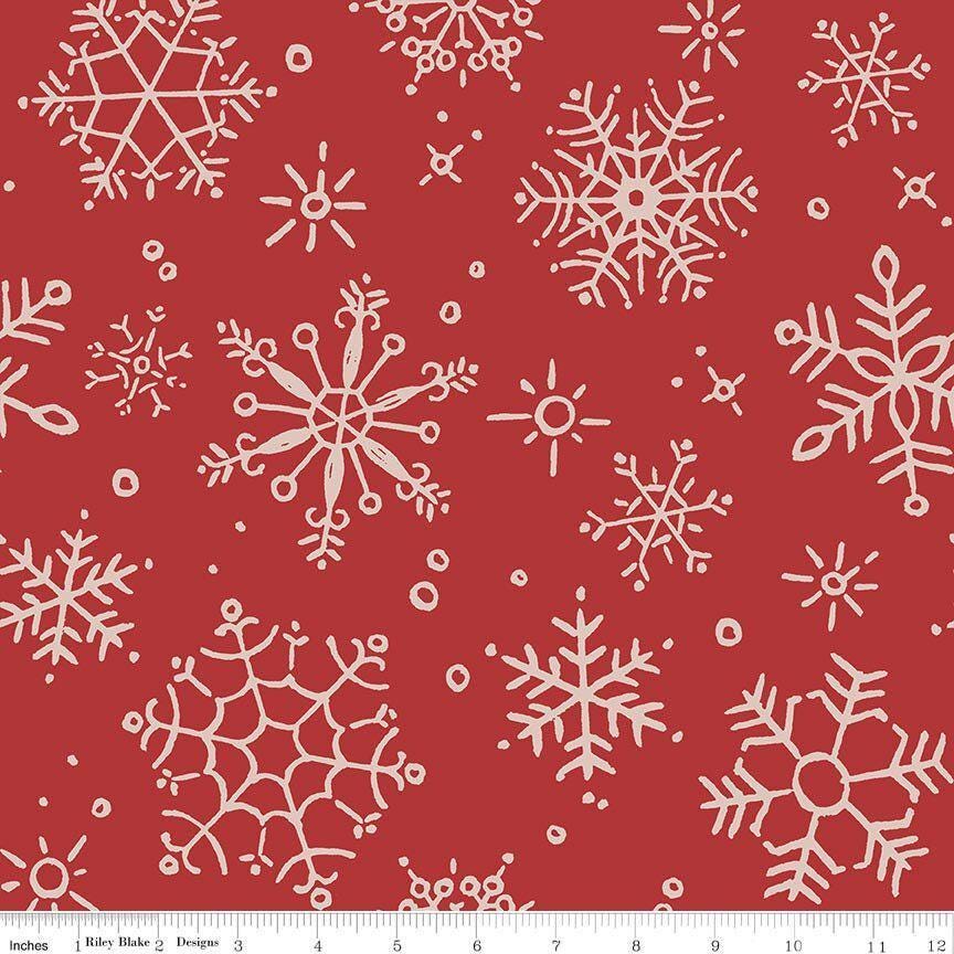 3 Yd Cut 108" Magical Winterland Barn Red Snowflake Backing by Riley Blake Designs