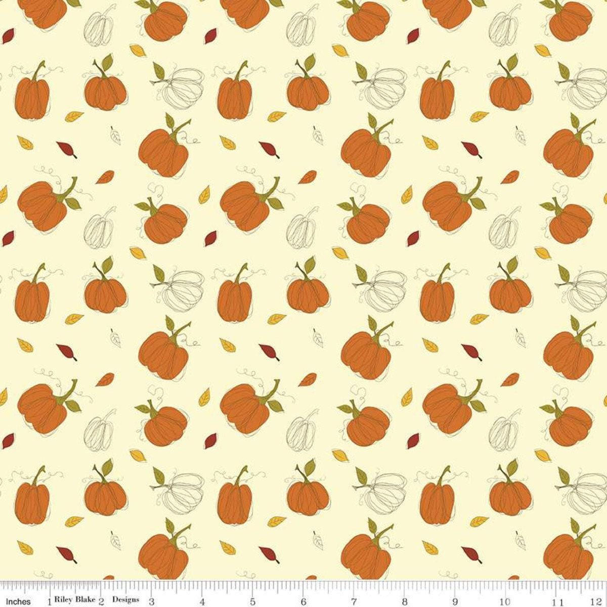 Clearance: Adel in Autumn Pumpkins Cream - 1/2 Yard Increments, Cut Continuously - by Sandy Gervais for Riley Blake Designs