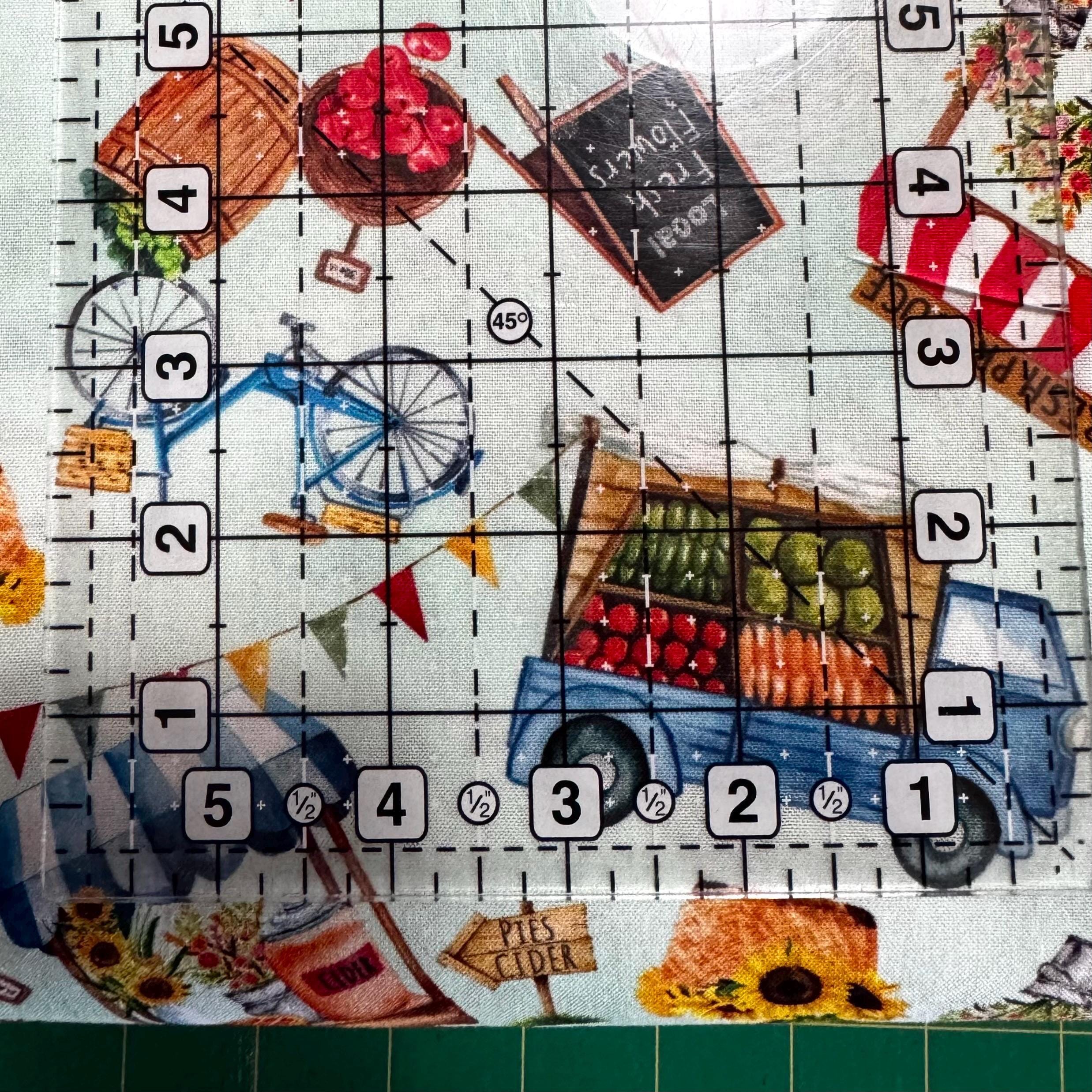 Farmers Market Scene in Green - 1/2 Yard Increments, Cut Continuously - by Nicole DeCamp Collection for Bernatex Fabrics