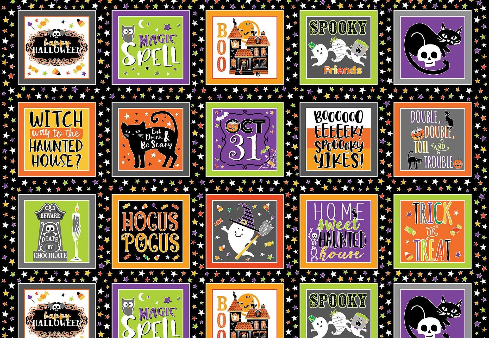 Glow-O-Ween Glow in the Dark Black Boxes - 1/2 Yard Increments, Cut Continuously - by Kanvas Collection for Bernatex Fabrics