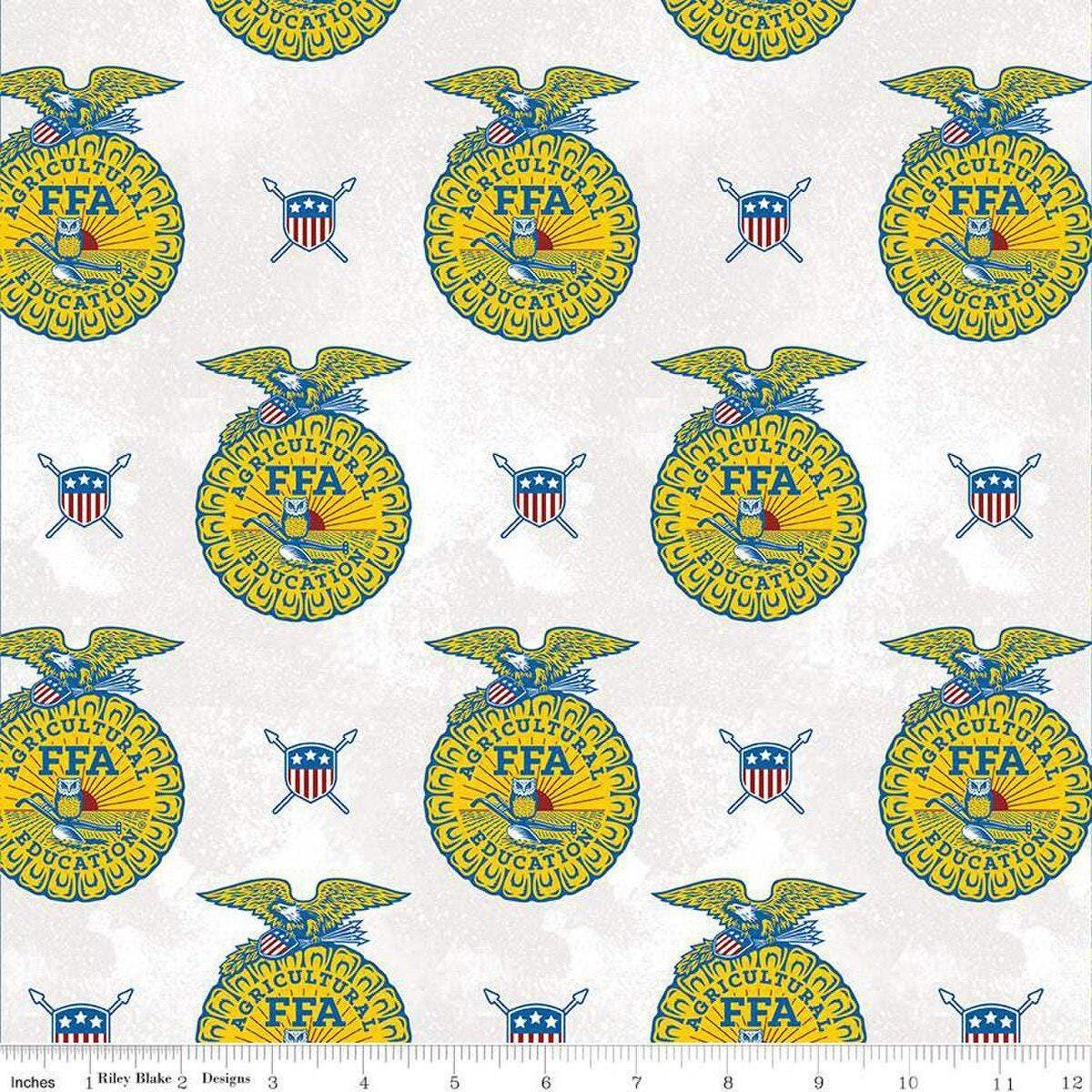 FFA Forever Blue Refreshed FFA Emblems in Off White - 1/2 Yard Increments, Cut Continuously - by Riley Blake Designs