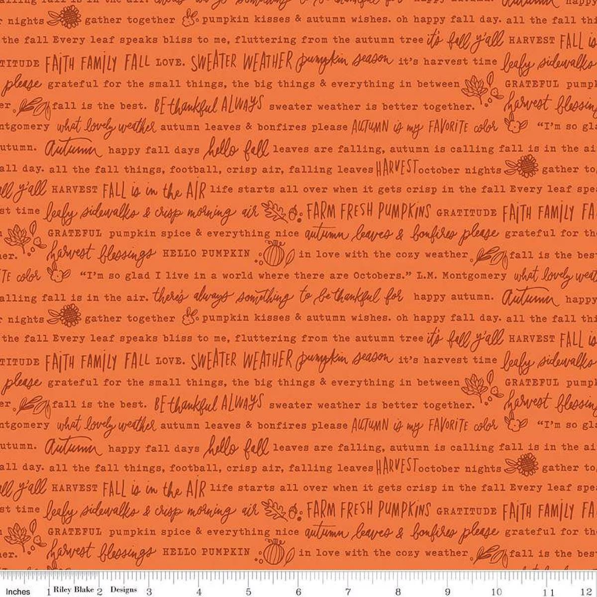 Happy Fall Days Autumn Words in Orange - 1/2 Yard Increments, Cut Continuously - by Kelsey Carlson for Riley Blake Designs