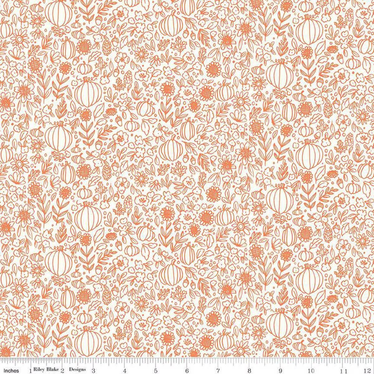 Happy Fall Days Floral Outline in Cloud - 1/2 Yard Increments, Cut Continuously - by Kelsey Carlson for Riley Blake Designs