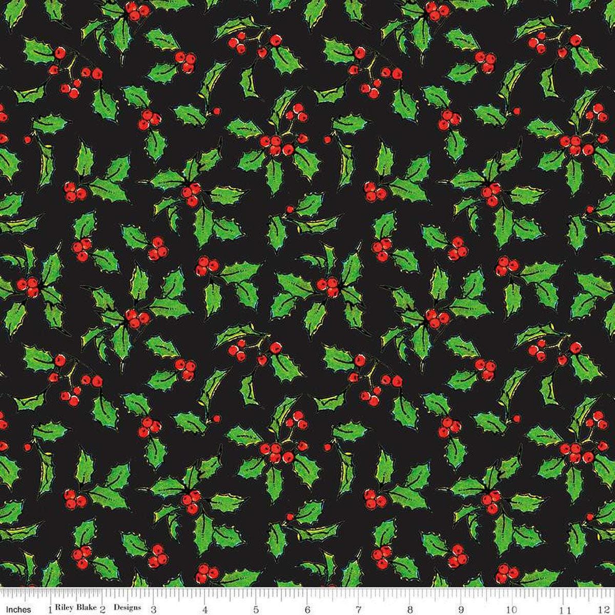 Nicholas Holly Days in Black - 1/2 Yard Increments, Cut Continuously - by J. Wecker Frisch for Riley Blake Designs