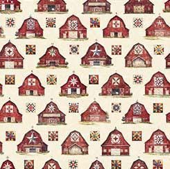 Heartland Barns in Cream - 1/2 Yard Increments, Cut Continuously - by Morris Creative Group for QT Fabrics