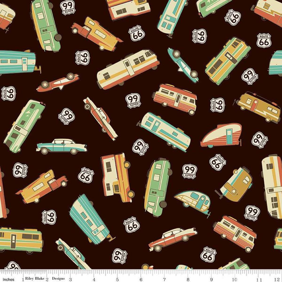 Route 66 Main in Black - 1/2 Yard Increments, Cut Continuously - by Anderson Design Group for Riley Blake Designs