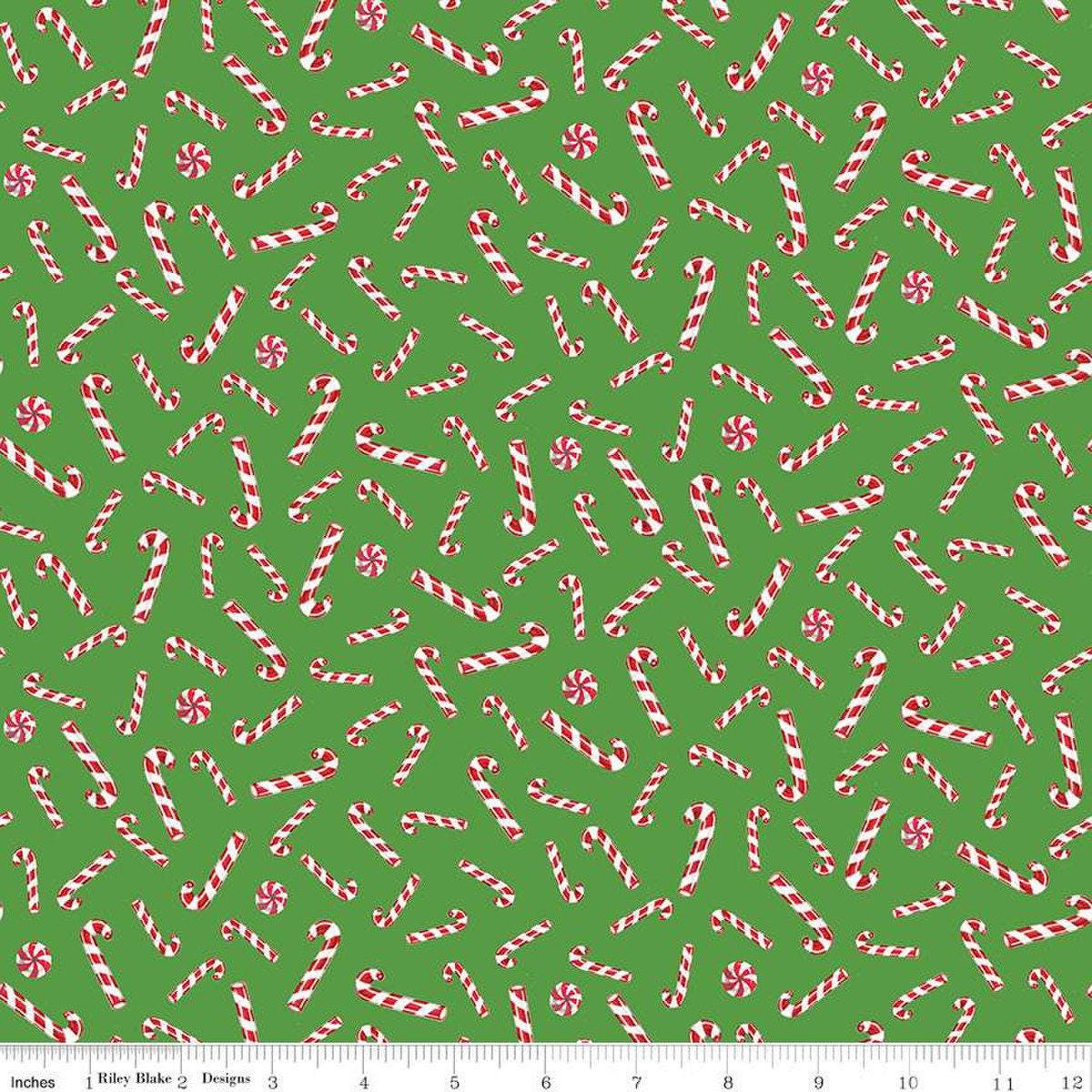 Christmas Joys Candy Canes in Green - 1/2 Yard Increments, Cut Continuously - by Lindsay Wilkes for Riley Blake Designs