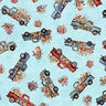 Heartland Farm Truck Toss in Aqua - 1/2 Yard Increments, Cut Continuously - by Morris Creative Group for QT Fabrics