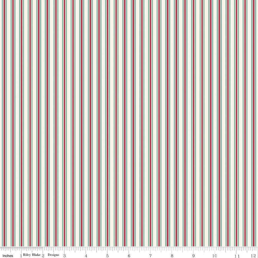 Merry Little Christmas Stripes in Cream - 1/2 Yard Increments, Cut Continuously - by My Mind's Eye for Riley Blake Designs