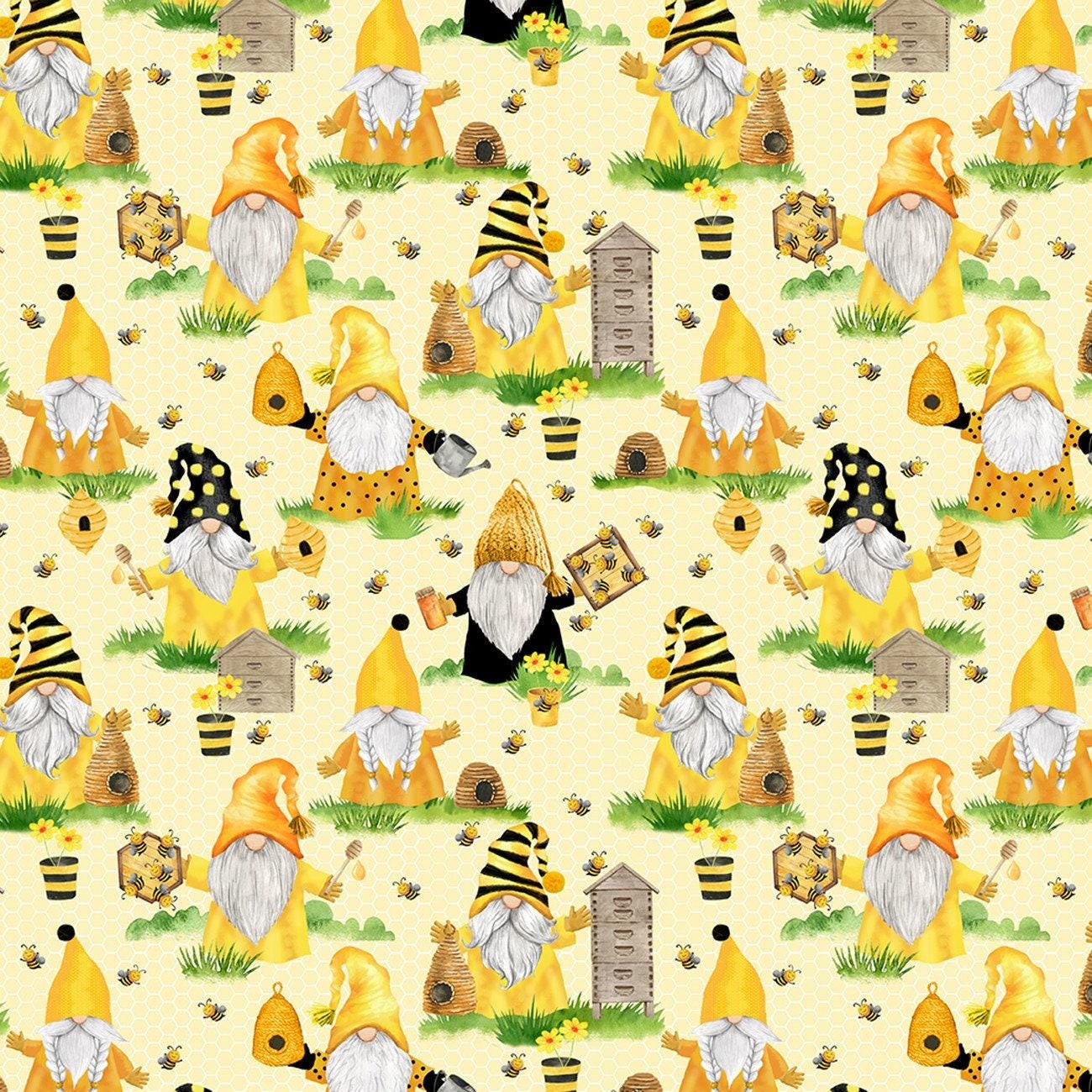 Home Is Where My Honey Is Beekeeper Gnomes - 1/2 Yard Increments, Cut Continuously - by Timeless Treasures