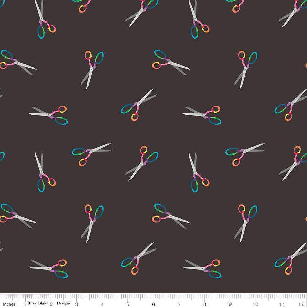 Make Snip Snip in Black - 1/2 Yard Increments, Cut Continuously - by Kristy Lea of Quiet Play for Riley Blake Designs