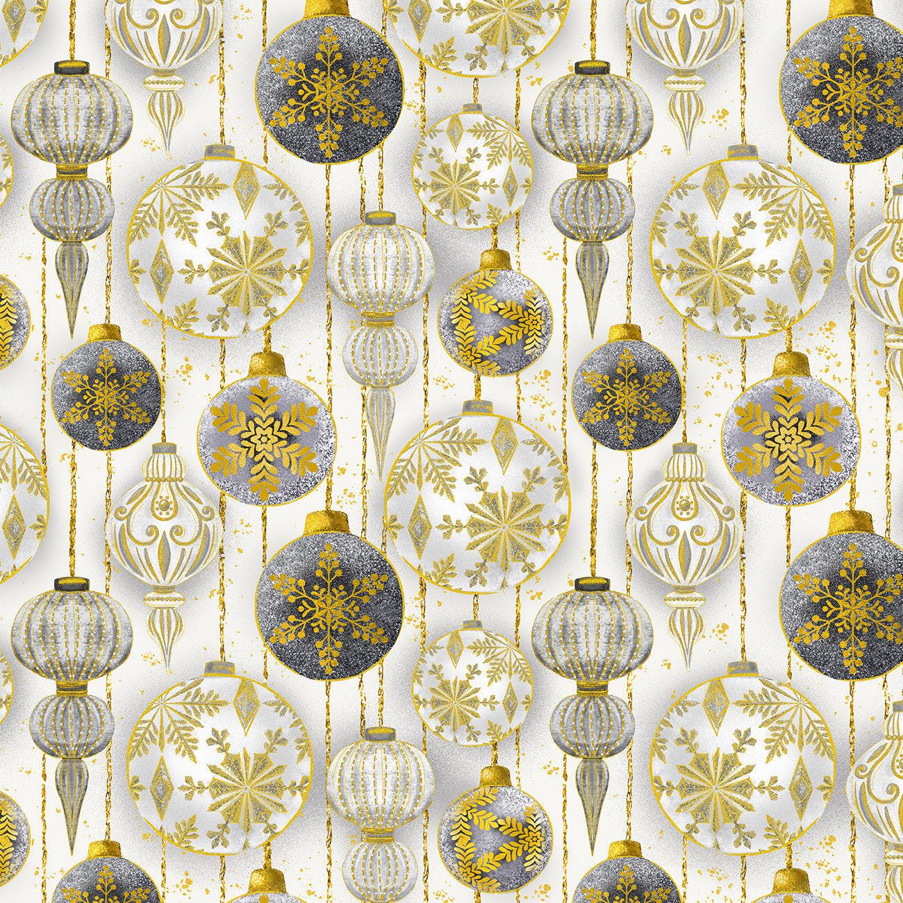 Silver and Gold Metallic Christmas Ball Ornaments - 1/2 Yard Increments, Cut Continuously - by Timeless Treasures