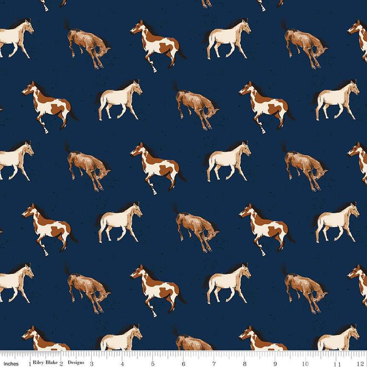 Wild Rose Horses in Navy - 1/2 Yard Increments, Cut Continuously - by Riley Blake Designs