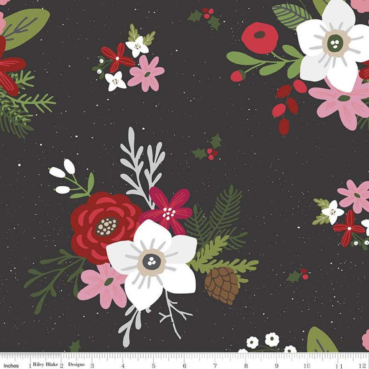 Clearance: Holly Holiday Main in Charcoal - 1/2 Yard Increments, Cut Continuously - by Christopher Thompson for Riley Blake Designs