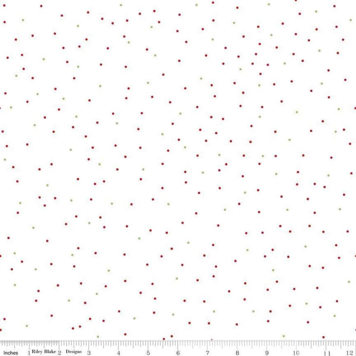 Red and Green Pin Dot Christmas on White - 1/2 Yard Increments, Cut Continuously - by Riley Blake Designs