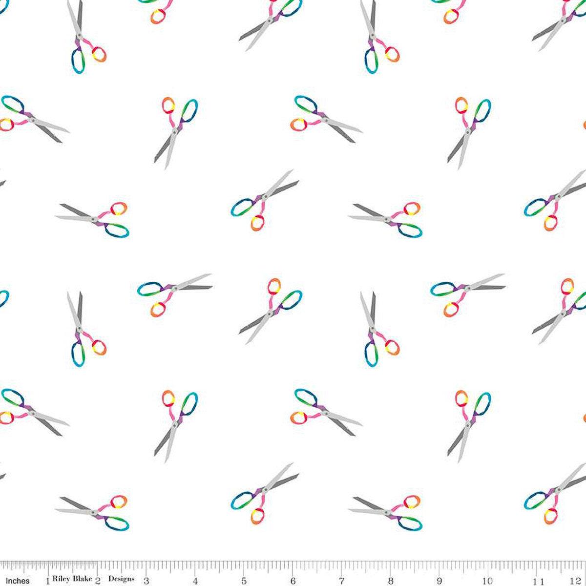 Make Snip Snip in White - 1/2 Yard Increments, Cut Continuously - by Kristy Lea of Quiet Play for Riley Blake Designs