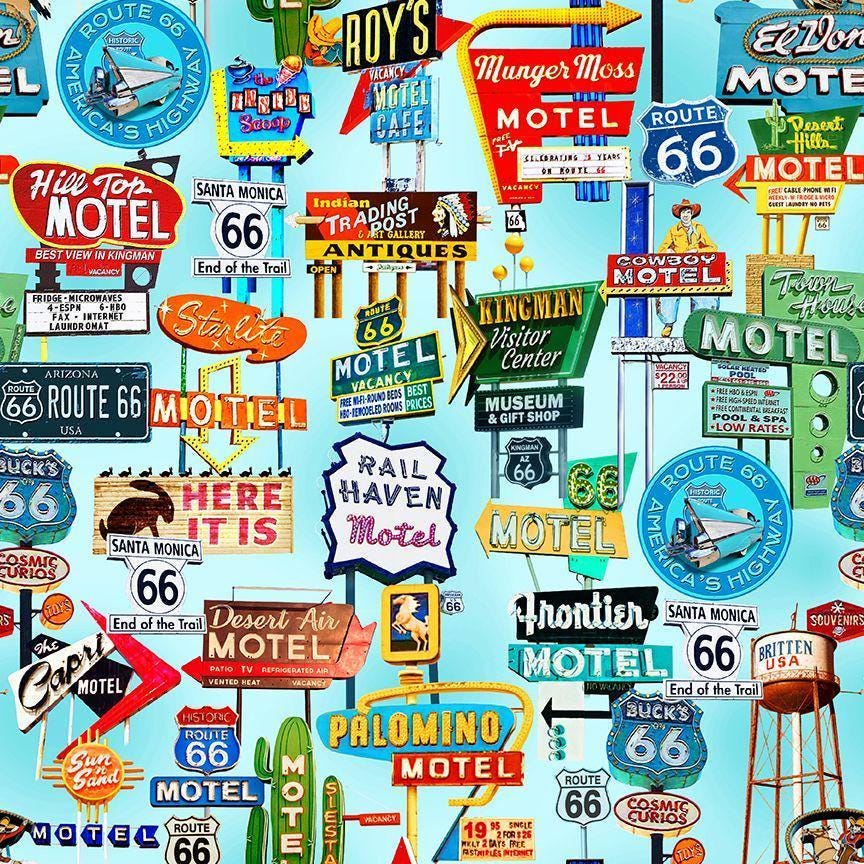 Route 66 Road Signs - 1/2 Yard Increments, Cut Continuously - by Timeless Treasures