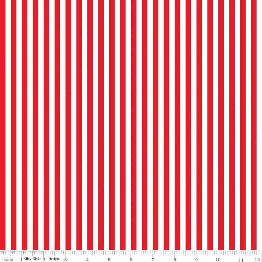 Red Stripe 1/4th Inch - 1/2 Yard Increments, Cut Continuously - by Riley Blake Designs
