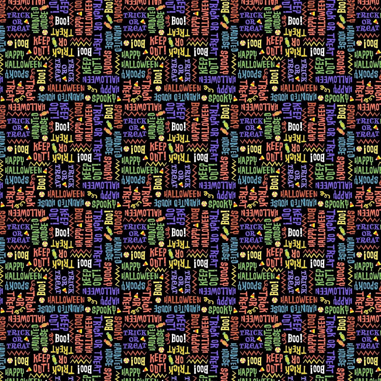 Creepy Words in Black - 1/2 Yard Increments, Cut Continuously - by Michael Miller