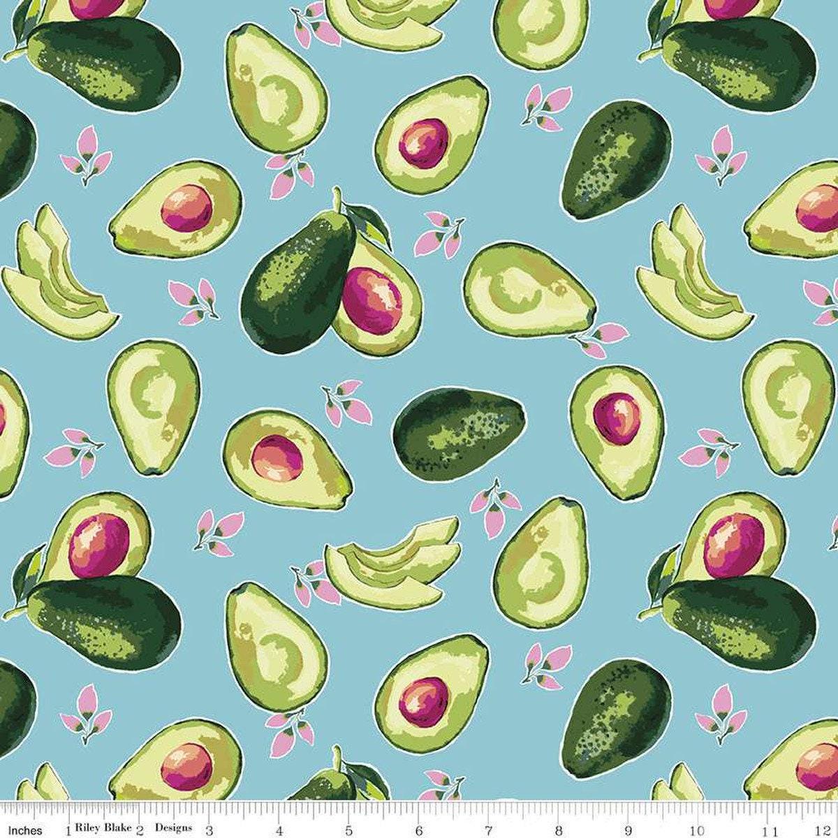 Clearance- Lucy June Avocados in Aqua - 1/2 Yard Increments, Cut Continuously - by Lila Tueller for Riley Blake Designs
