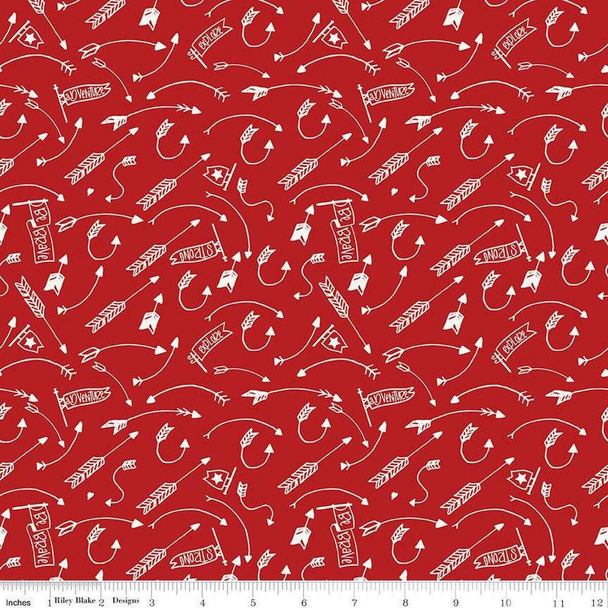 Clearance- Into the Woods Crazy Arrows in Red - 1/2 Yard Increments, Cut Continuously - by Lori Whitlock for Riley Blake Designs