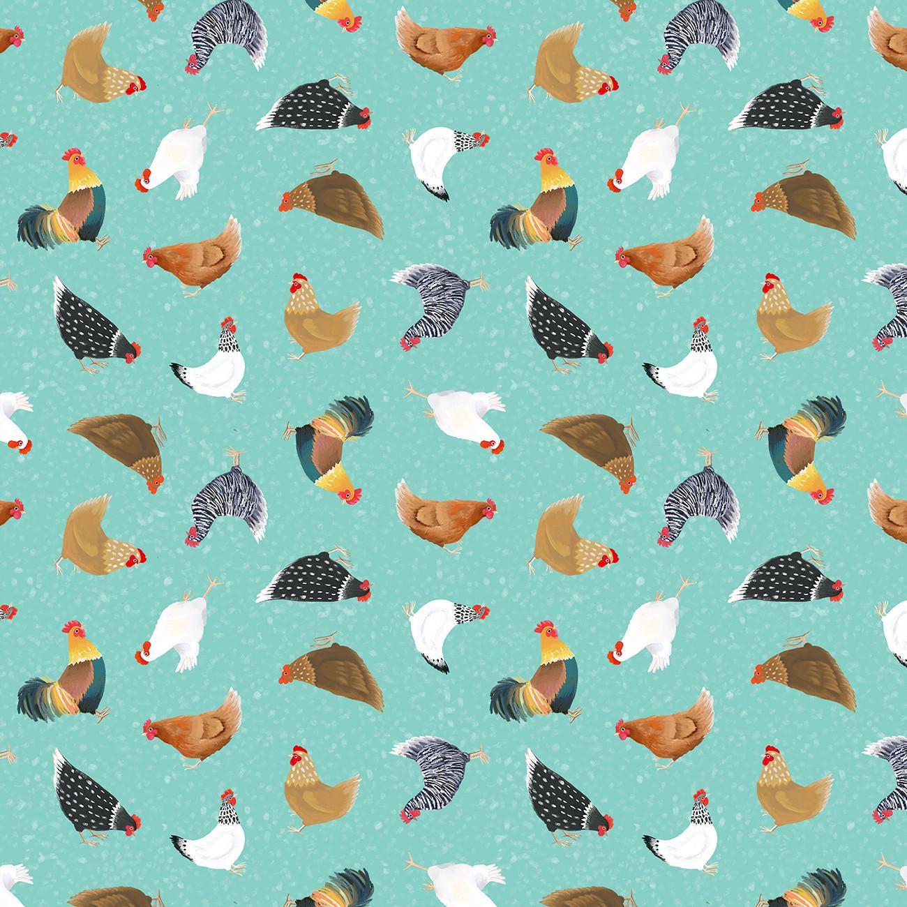 Mint Simple Life Chickens - 1/2 Yard Increments, Cut Continuously - by Sarah Summers Collection for Clothworks