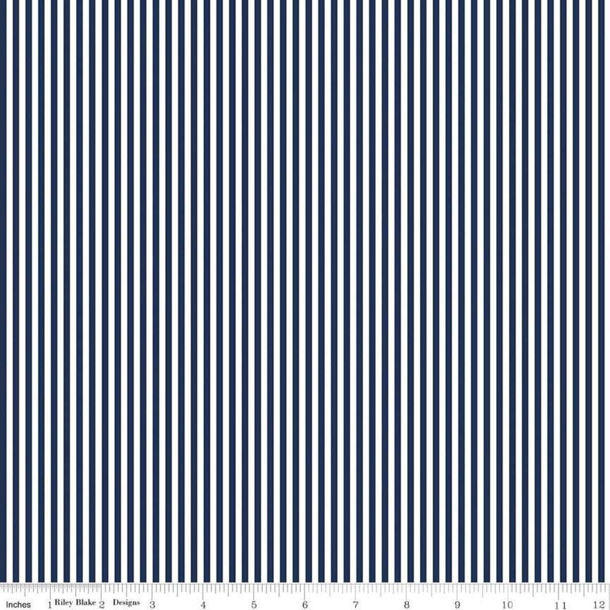 Navy Stripe 1/8th Inch - 1/2 Yard Increments, Cut Continuously - by Riley Blake Designs