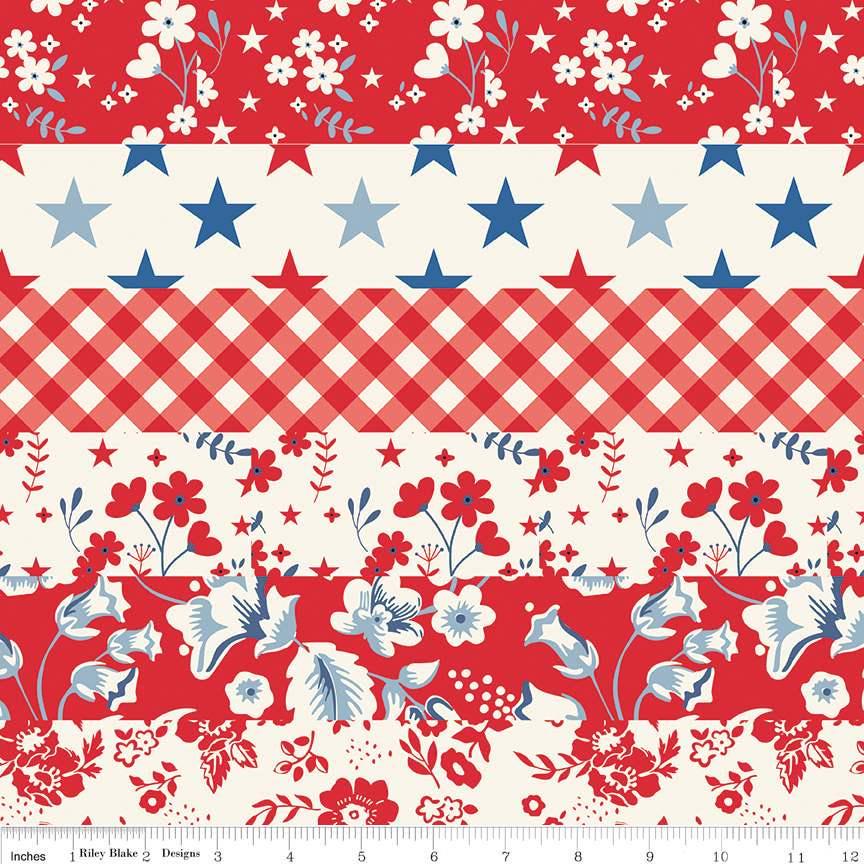 Freedom Garden Cheater Panel in Red by My Mind's Eye for Riley Blake Designs