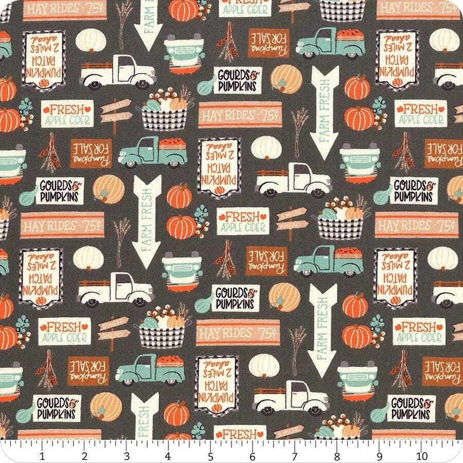 I Love PSL Charcoal Pumpkin Patch - 1/2 Yard Increments, Cut Continuously - by Elizabeth Silver Collection for Camelot Fabrics