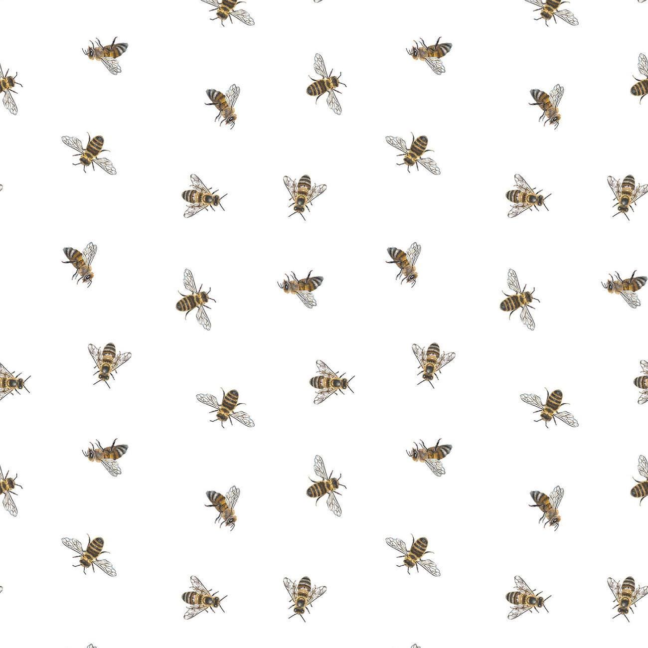 White Simple Life Bees - 1/2 Yard Increments, Cut Continuously - by Sarah Summers Collection for Clothworks