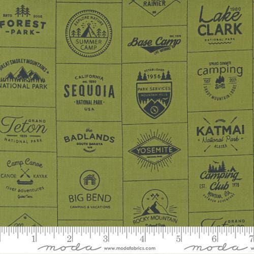 Timber Camp Badges in Pine - 1/2 Yard Increments, Cut Continuously - by Sweetwater for Moda Fabrics