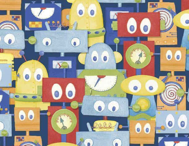 Multi Packed Alphabots Robots - 1/2 Yard Increments, Cut Continuously - by Wilmington Prints