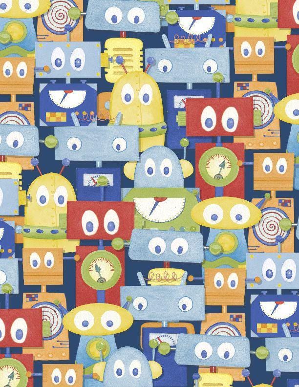 Multi Packed Alphabots Robots - 1/2 Yard Increments, Cut Continuously - by Wilmington Prints