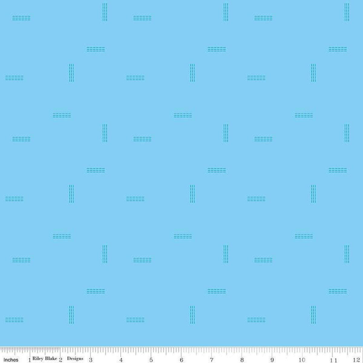 Make Stitched Up in Aqua - 1/2 Yard Increments, Cut Continuously - by Kristy Lea of Quiet Play for Riley Blake Designs