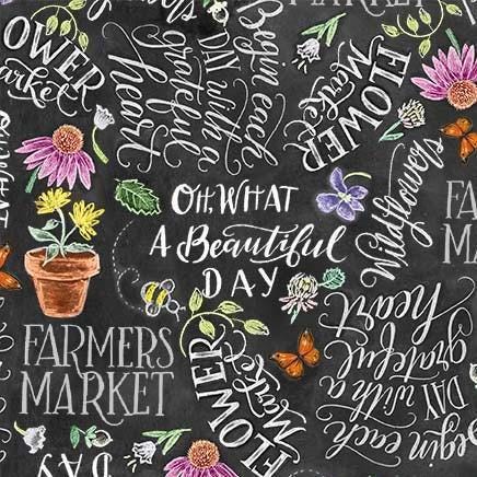 Flower Market Beautiful Day in Black - 1/2 Yard Increments, Cut Continuously - by Lily and Val for Michael Miller