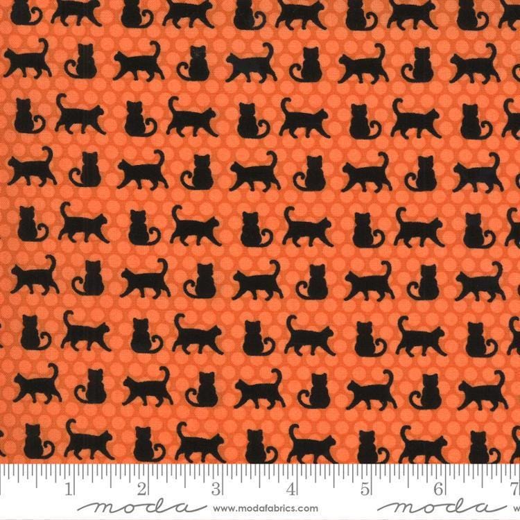 Midnight Magic 2 Cat Parade in Pumpkin - 1/2 Yard Increments, Cut Continuously - by April Rosenthal Prairie Grass for Moda Fabrics