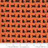 Midnight Magic 2 Cat Parade in Pumpkin - 1/2 Yard Increments, Cut Continuously - by April Rosenthal Prairie Grass for Moda Fabrics