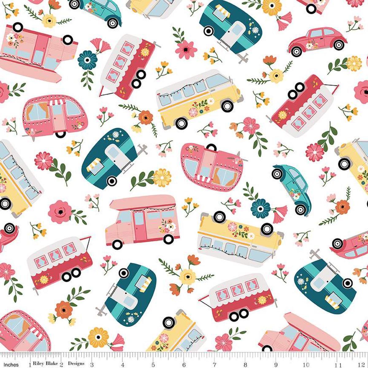 Gone Glamping Main in White - 1/2 Yard Increments, Cut Continuously - by Lori Whitlock for Riley Blake Designs