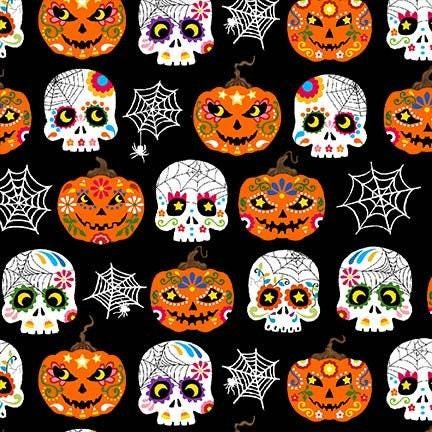 Ghastly Greetings in Black - 1/2 Yard Increments, Cut Continuously - by Michael Miller