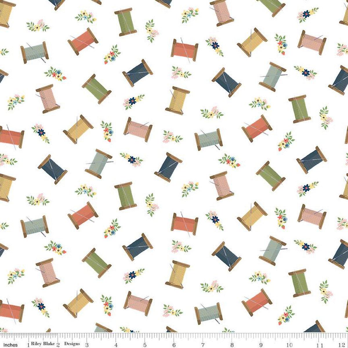 Sew Much Fun Thread Spools in White - 1/2 Yard Increments, Cut Continuously - by Echo Park Paper Co. for Riley Blake Designs