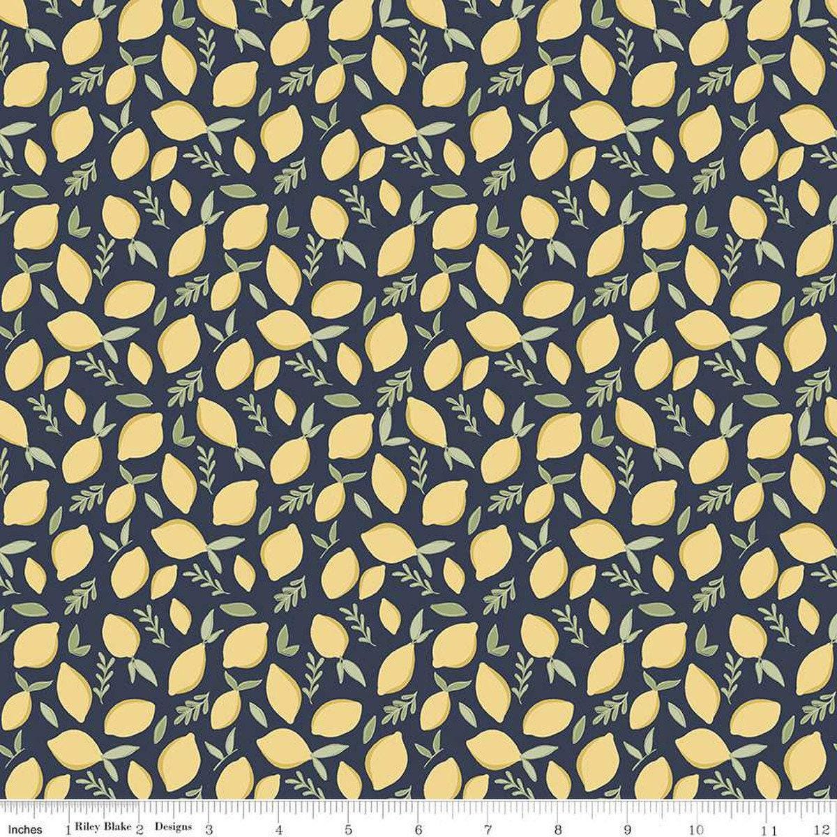 Daybreak Lemons in Midnight - 1/2 Yard Increments, Cut Continuously - by Fran Gulick for Riley Blake Designs