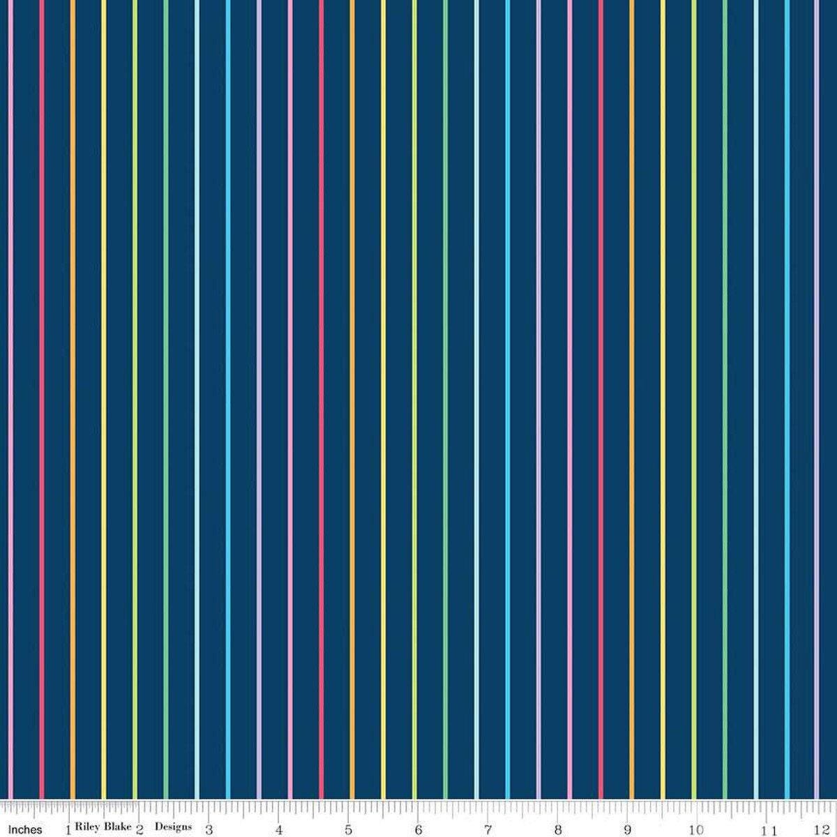 Sunshine Blvd Stripes on Navy - 1/2 Yard Increments, Cut Continuously - by Amber Kemp-Gerstel for Riley Blake Designs