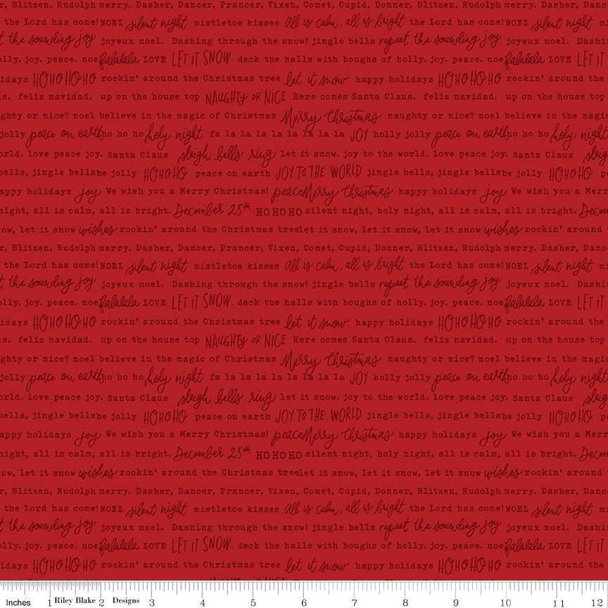 Charming Christmas Words in Red - 1/2 Yard Increments, Cut Continuously - by Kelsey Carlson for Riley Blake Designs