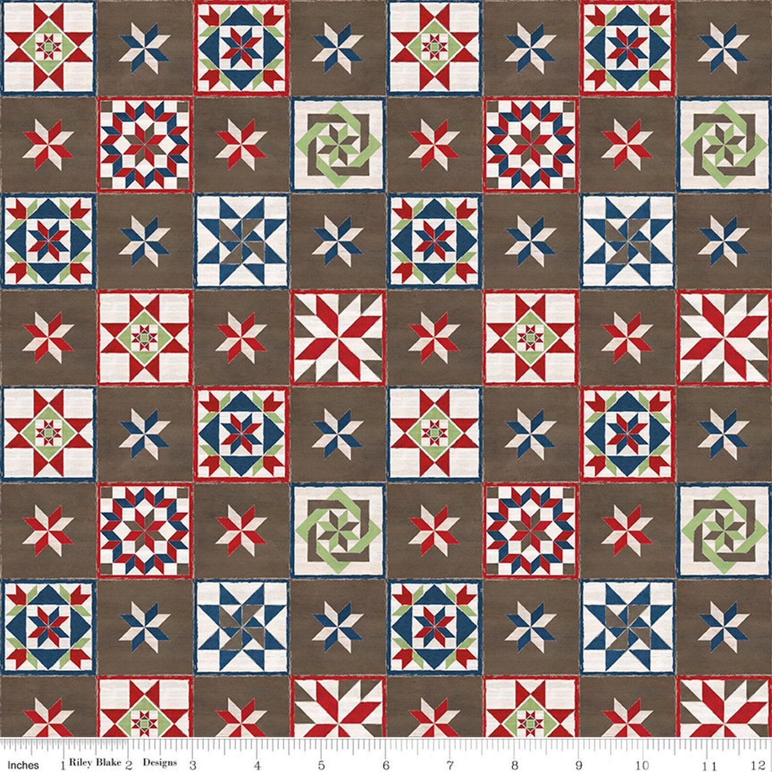 Clearance: Barn Quilts Brown - 1/2 Yard Increments, Cut Continuously - by Tara Reed for Riley Blake Designs